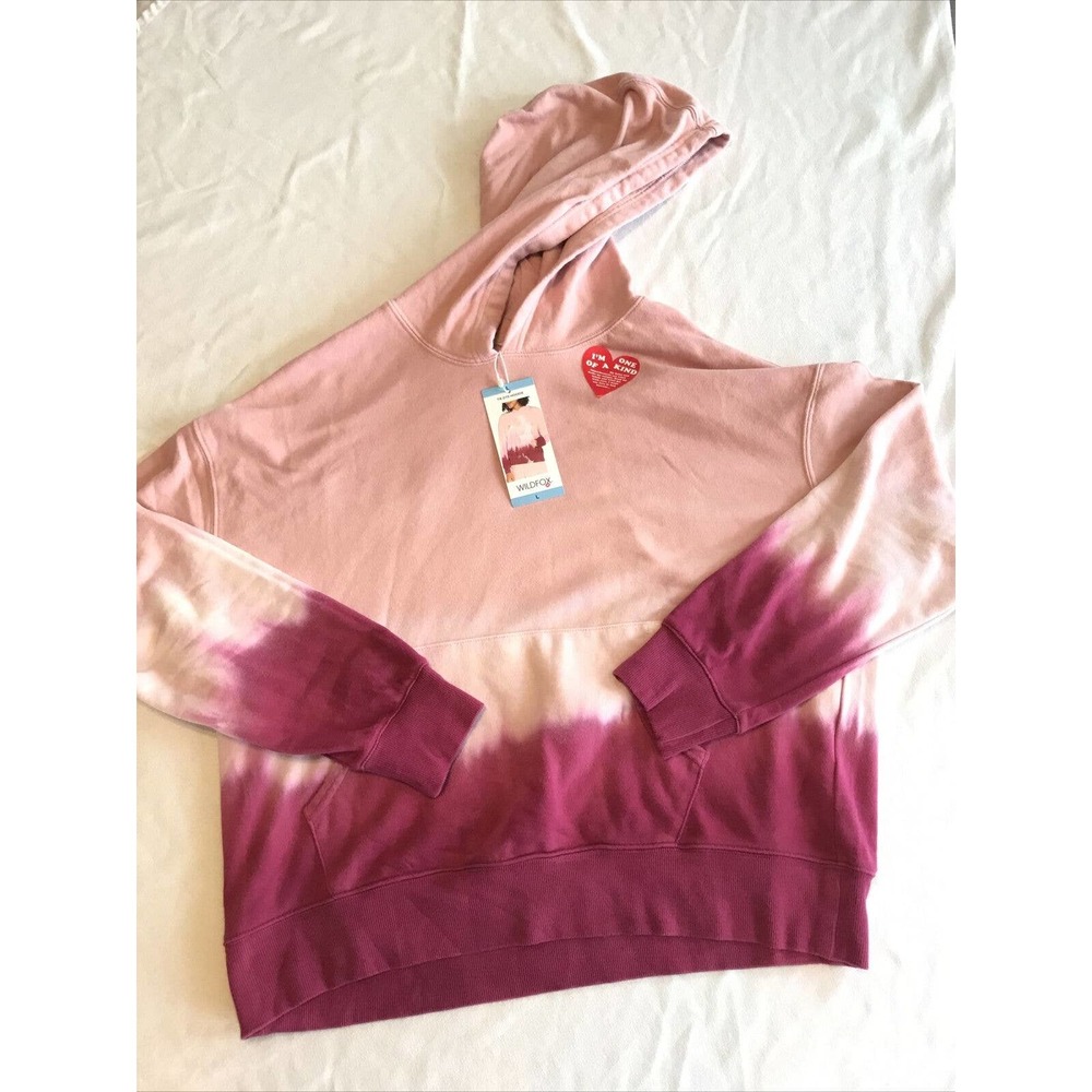Wildfox Pink Tie Dye Hoodie Sweat Shirt Womens Sz L Front Pocket